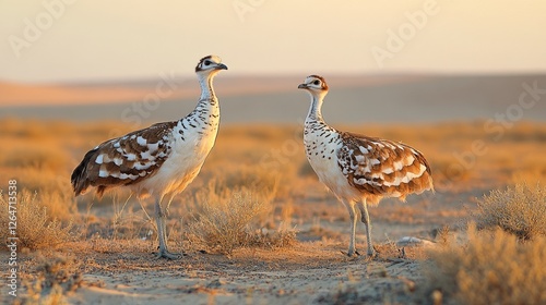 Majestic Macqueen's Bustards at Golden Hour in Desert Habitat