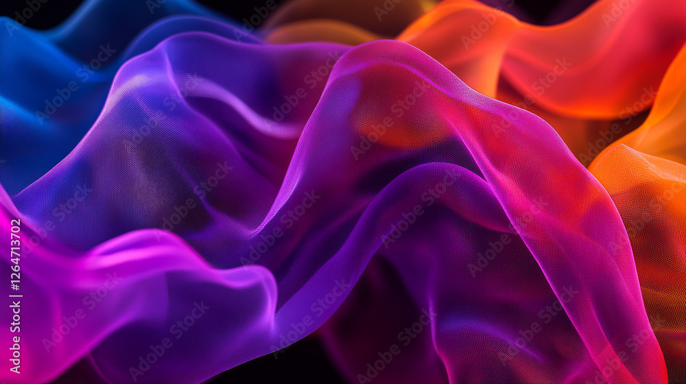 Obraz premium Colorful silk waves dance gracefully against a dark backdrop, showcasing an exquisite blend of hues and movement