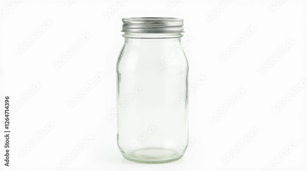 Empty Glass Jar with Metal Lid on White Background Empty Glass Jar with Metal Lid on White Background