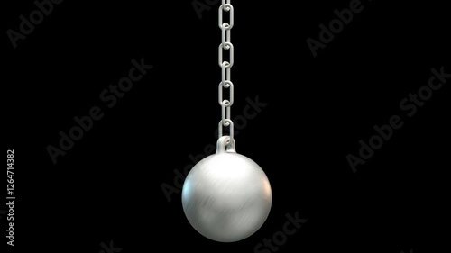 Wrecking ball. Demolition sphere hanging on chains. 3d render video available in 4K FullHD and HD render footage on black