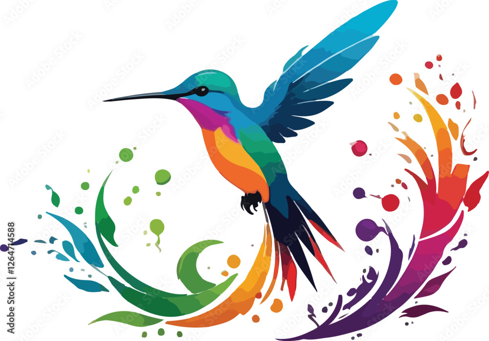 Fototapeta premium Colorful Hummingbird vector design, Heron logo, icon Design