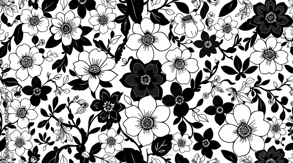 seamless black and white floral pattern for fabrics design seamless black and white floral pattern for fabrics design