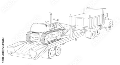 truck and bulldozer 3d illustration