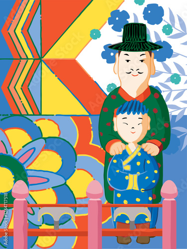 전통적인 한국 장례문화. 저승가는 길의 마지막 친구이자 안내자.  '꼭두' 시리즈의 벡터 일러스트레이션				
