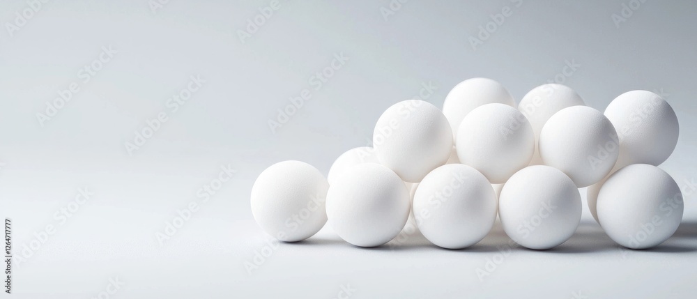 Fototapeta premium Pile of White Snowballs on Light Grey Background