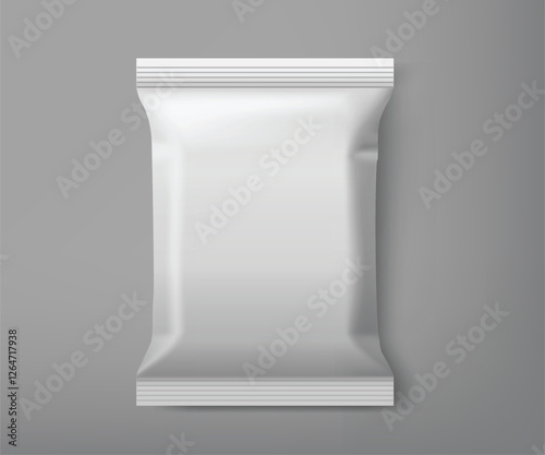 3d White Blank Plastic Metallic Foil Bag Mockup Template. Vector Illustrator
