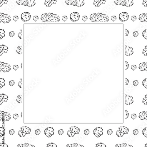 chocolate chip cookies frame. doodle chocolate cookies square frame. hand drawn cookies frame background. chocolate cookies background