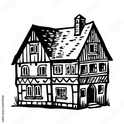 A vintage style illustration of medieval house