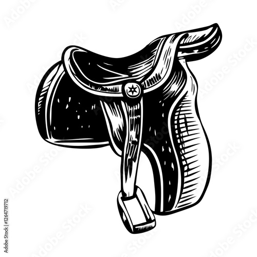 Vintage illustration depicting a horse saddle