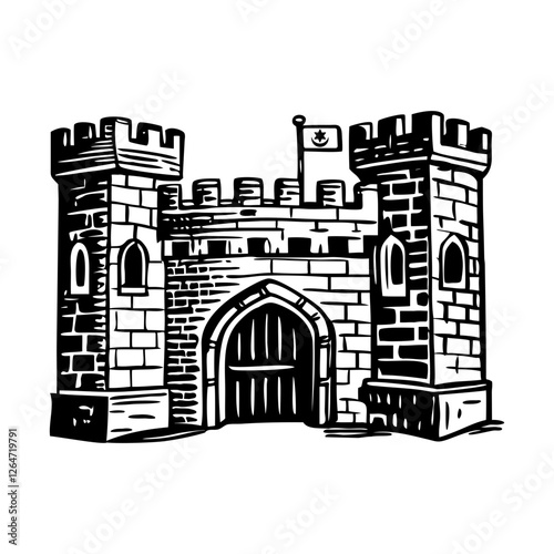 Castle building illustration in vintage style