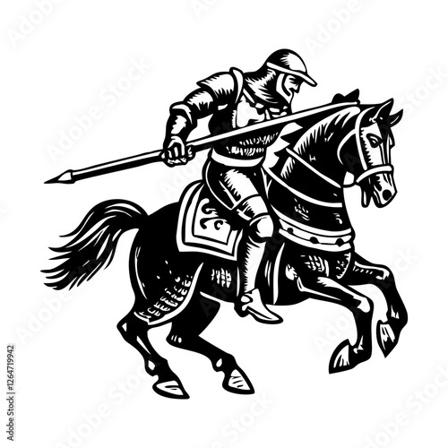 Medieval warrior on a horse, vintage illustration