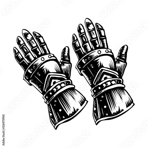 A vintage illustration depicting knight gauntlets