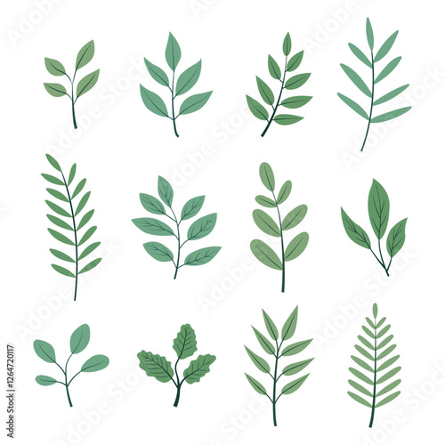 Vector of green botanical leaf collection
