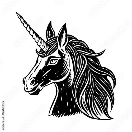 Vintage style illustration of a unicorn head