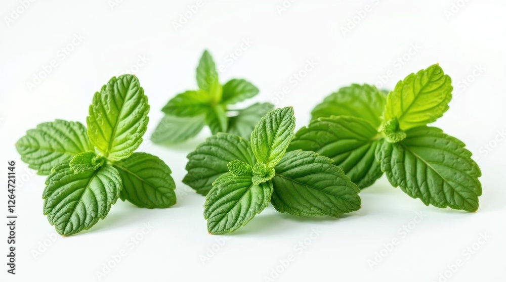 Fresh Mint Leaves Isolated on White Background Fresh Mint Leaves Isolated on White Background