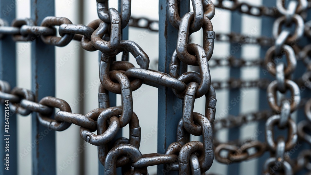 Heavy metal chain symbolizing security and confinement Heavy metal chain symbolizing security and confinement