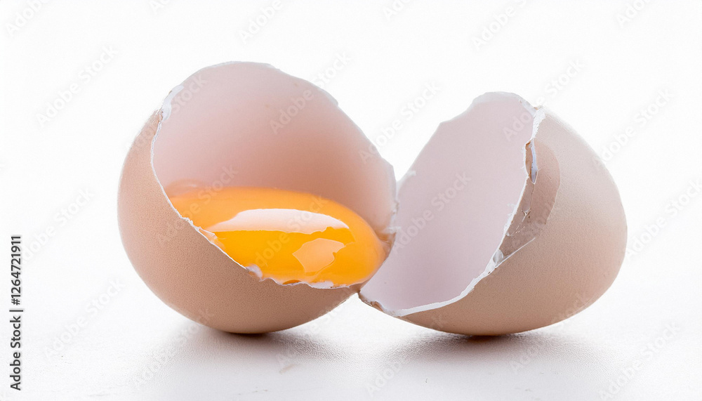 Cracked chicken egg with yolk isolated on a white background. Cracked chicken egg with yolk isolated on a white background.