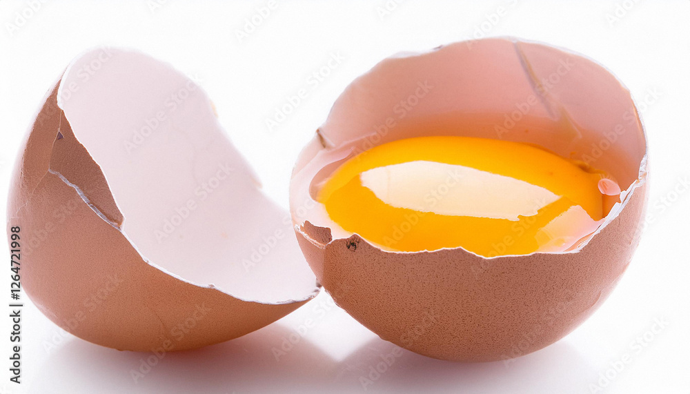 Cracked chicken egg with yolk isolated on a white background. Cracked chicken egg with yolk isolated on a white background.