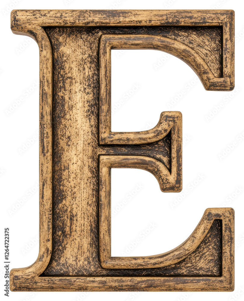 Isolated Golden Letter E Featuring Intricate Engravings and Artistic Letterform on Transparent Backdrop Isolated Golden Letter E Featuring Intricate Engravings and Artistic Letterform on Transparent Backdrop