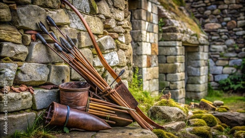 Wallpaper Mural An abandoned bow and a quiver of arrows leaning against a stone wall Torontodigital.ca