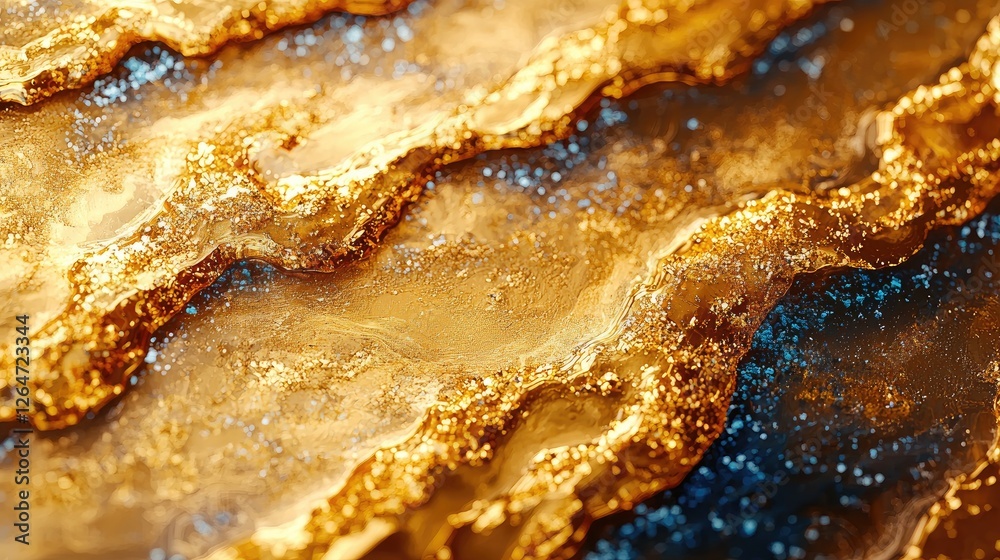 Abstract golden and blue textured surface with shimmering details, ideal for backgrounds and designs Abstract golden and blue textured surface with shimmering details, ideal for backgrounds and designs