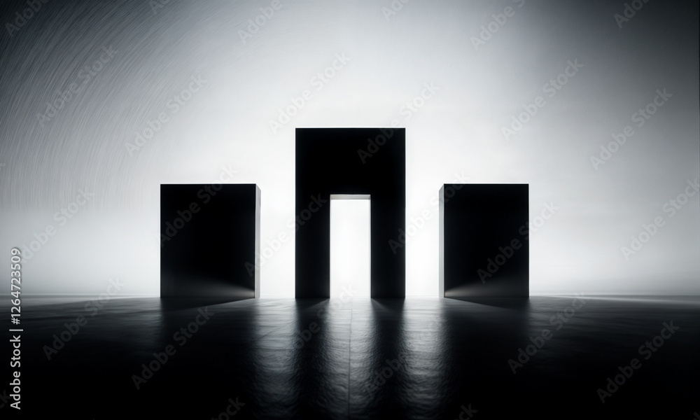 Fototapeta premium A modern minimalist banner with eerie lighting, abstract geometric shapes, and high contrast on a white gradient.