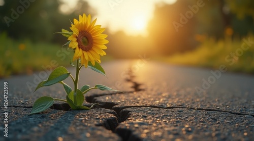 Sunflower Breaking Through Pavement