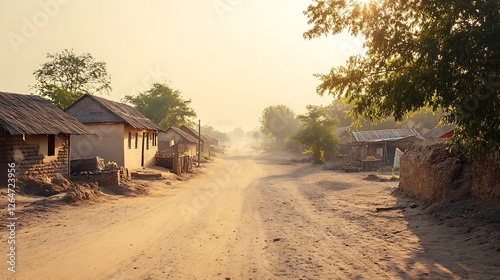 Dry Rural Village With Parched Earth And Sunlit Peaceful Vibe