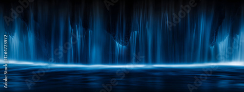A long-exposure photograph of the blue waterfall in Iceland

