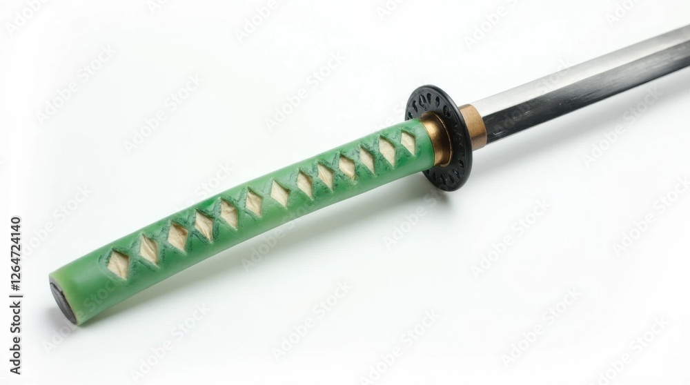 Fototapeta premium Isolated Jade Green Katana with Detailed Hilt
