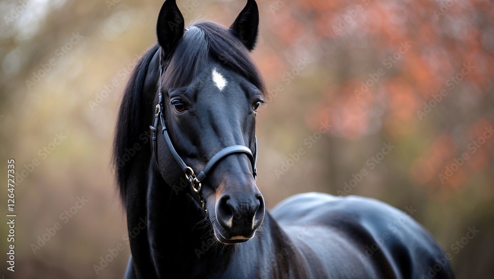 Obraz premium Majestic black horse in elegant blurred background