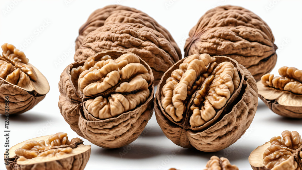 Opened walnut and kernel isolated on white