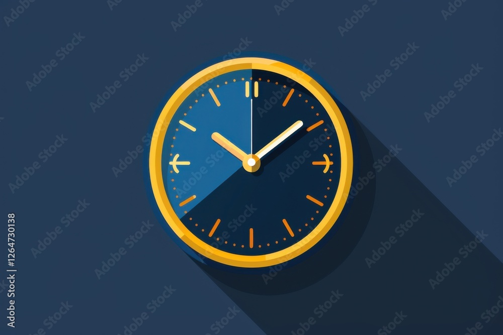 Business clock icon in flat style with a minimalist timer, set against a vibrant blue background