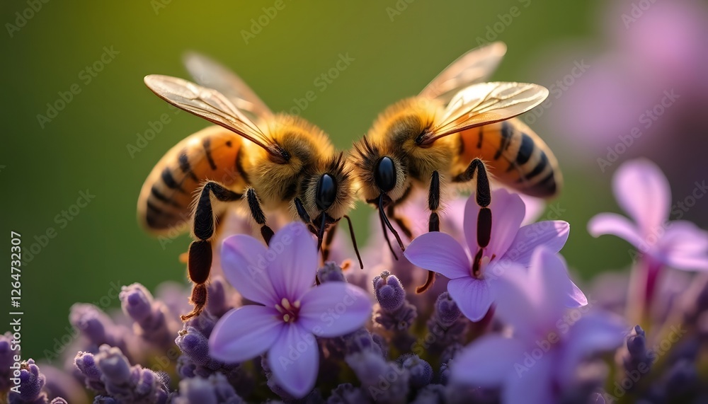 Two Bees on Purple Flowers Close Up Macro Photography Two Bees on Purple Flowers Close Up Macro Photography