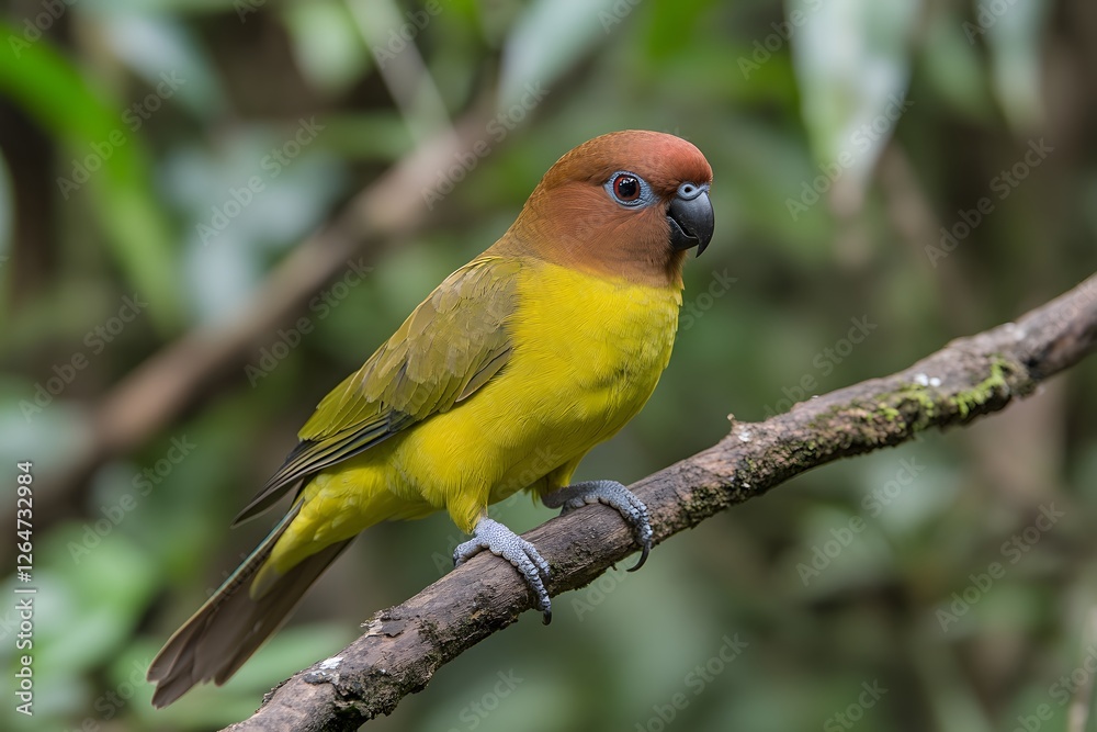 Fototapeta premium Yellow-lored Parrot perched on branch, rainforest background, wildlife photography