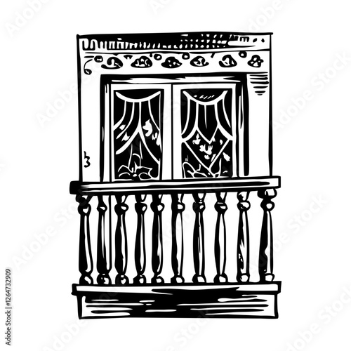 Vintage vector illustration of a balcony view