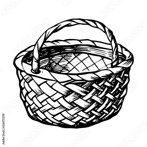 Handwoven basket illustration in vintage style