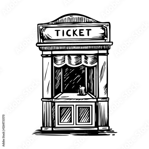 A sketchy illustration of vintage ticket booth