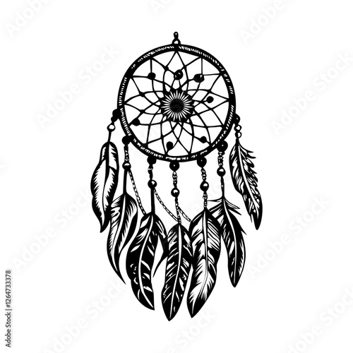 Tribal dreamcatcher charm, vintage style illustration
