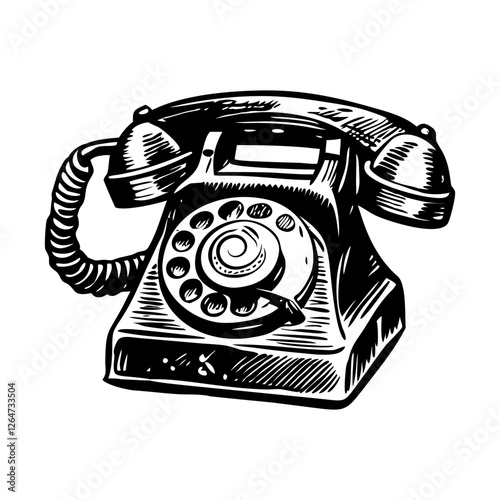 A vintage illustration of a rotary phone