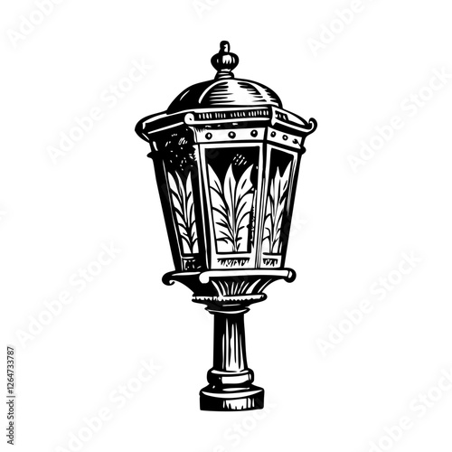 Vintage streetlamp sketchy style illustration