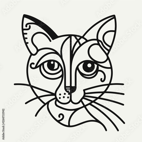 Geometric Cat Portrait: An abstract line art portrait of a feline, its features rendered in a bold geometric style, creating a captivating and minimalist design.