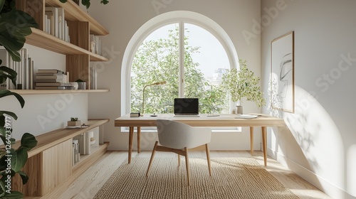 Serene Home Office with Arch Window