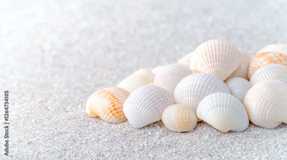 Seashells on Sand; Relaxing Beach Scene; Peaceful Coast Seashells on Sand; Relaxing Beach Scene; Peaceful Coast