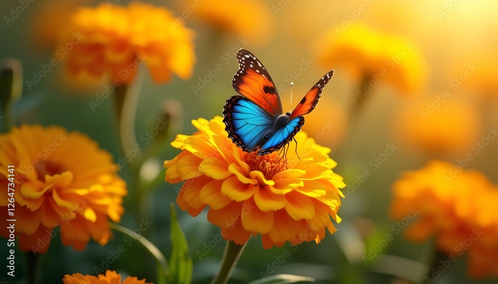 custom made wallpaper toronto digitalVibrant Butterfly on Orange Zinnia Flower in Sunny Garden