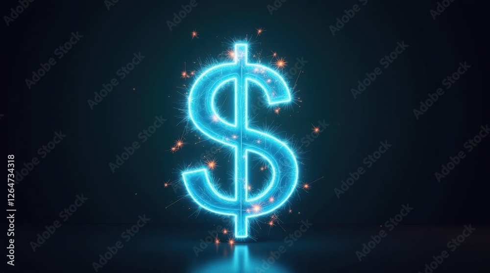 Neon Dollar Sign with Electric Sparks Symbolizing Power and Energy