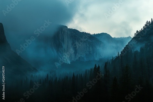 El Capitan mountain landscape in Yosemite National Park, California. Majestic view of nature and sky