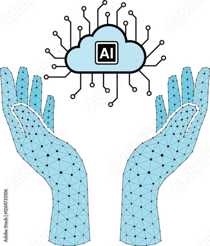 A pair of hands holding a cloud with the letters AI on it