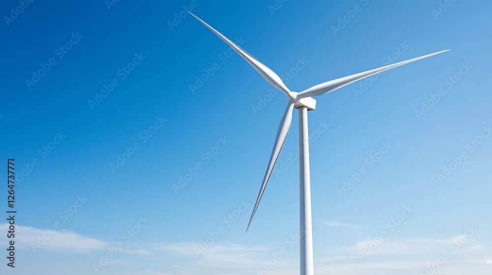 A single wind turbine against a clear blue sky, symbolizing renewable energy and sustainability. A single wind turbine against a clear blue sky, symbolizing renewable energy and sustainability.