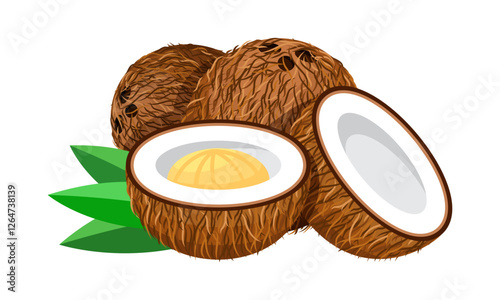 Coconut, Coconut isolated on white, Half Coconut